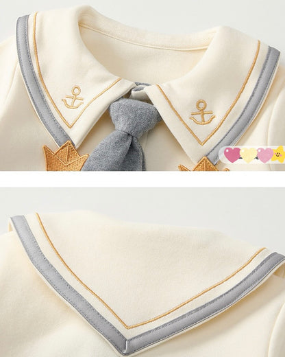 Tie Decor Navy Collar Baby Long Sleeve Jumpsuits