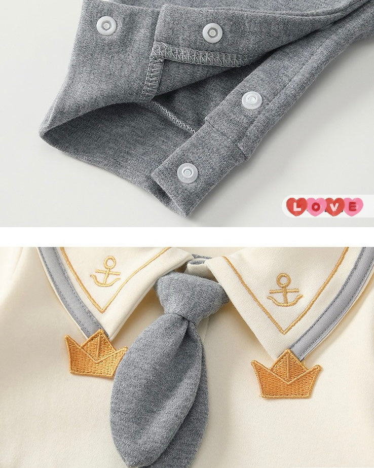 Tie Decor Navy Collar Baby Long Sleeve Jumpsuits