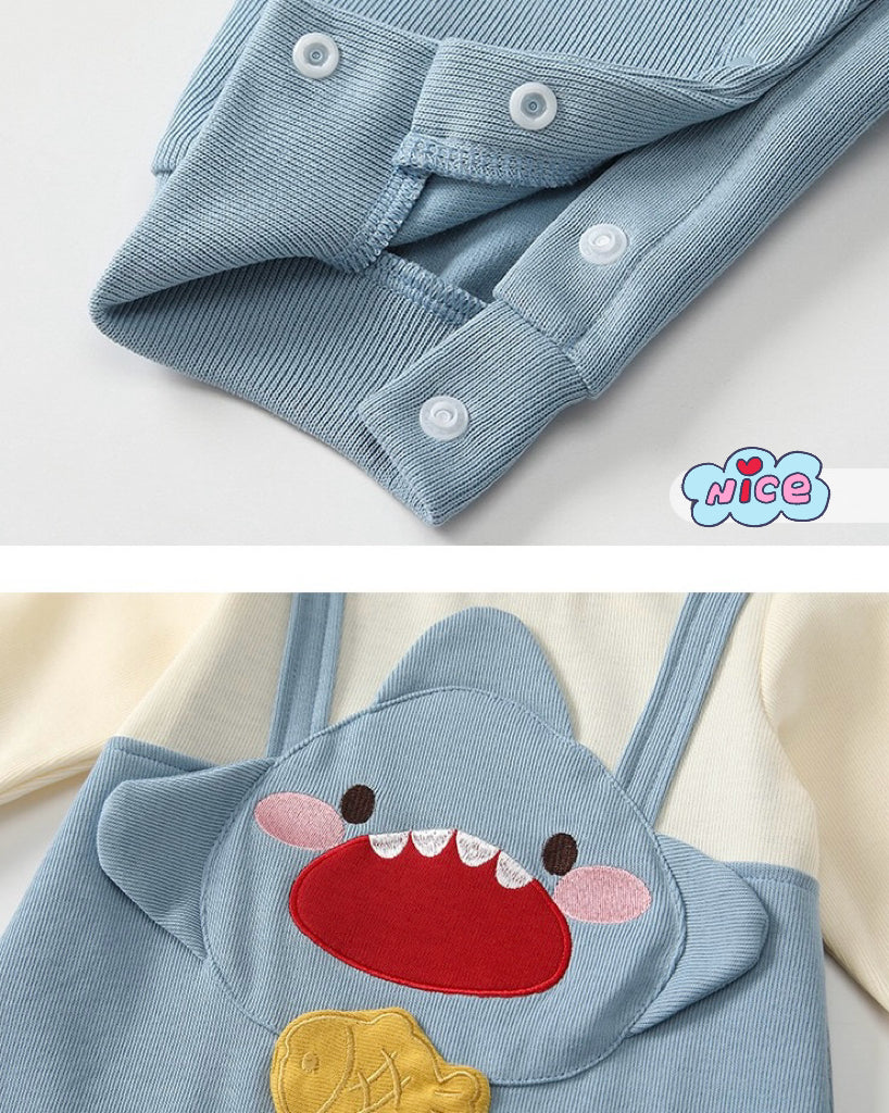 Shark Pattern Long Sleeve Baby Jumpsuits