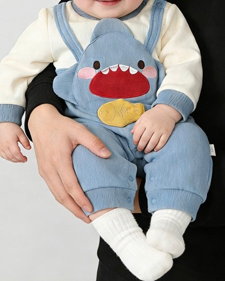 Shark Pattern Long Sleeve Baby Jumpsuits