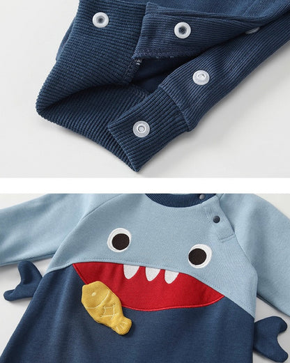 Shark Pattern Long Sleeve Baby Jumpsuits