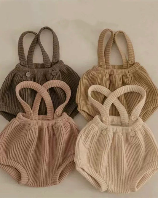 Solid Color Buttoned Elastic Baby Overalls