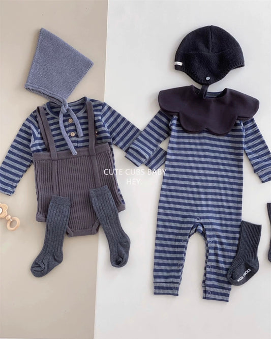 Modal Cotton Striped Long Sleeve Baby Jumpsuits Romper Pants
