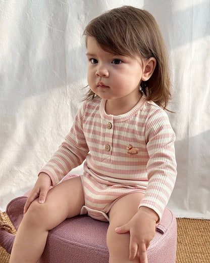 Modal Cotton Striped Long Sleeve Baby Jumpsuits Romper Pants