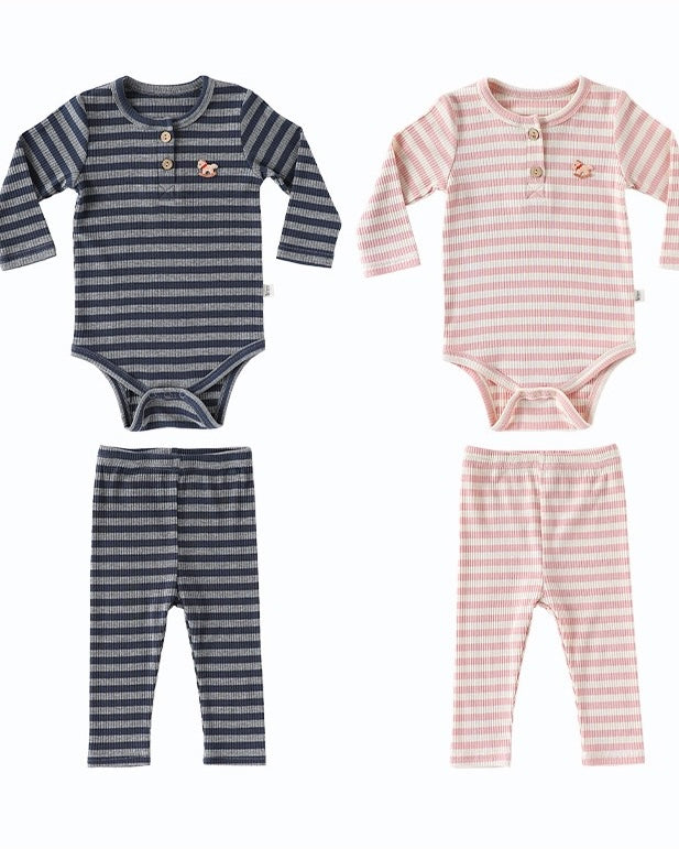Modal Cotton Striped Long Sleeve Baby Jumpsuits Romper Pants