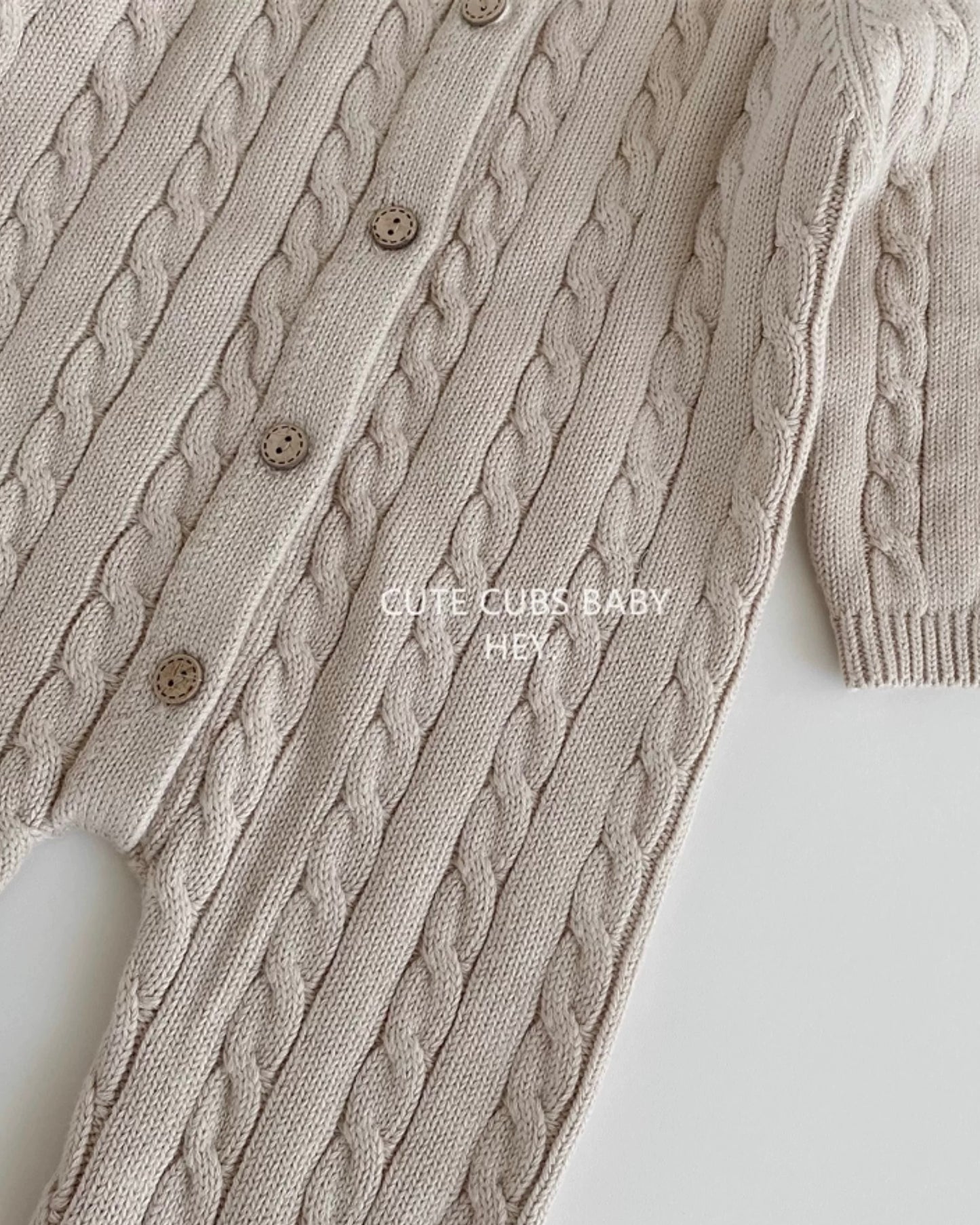Casual Solid Color Cable-Knit Baby Jumpsuits Hat