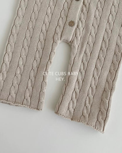 Casual Solid Color Cable-Knit Baby Jumpsuits Hat