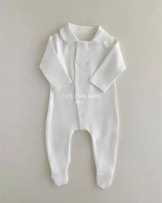 Soft Cotton Buttoned Long Sleeve Foot-covering Baby Jumpsuits
