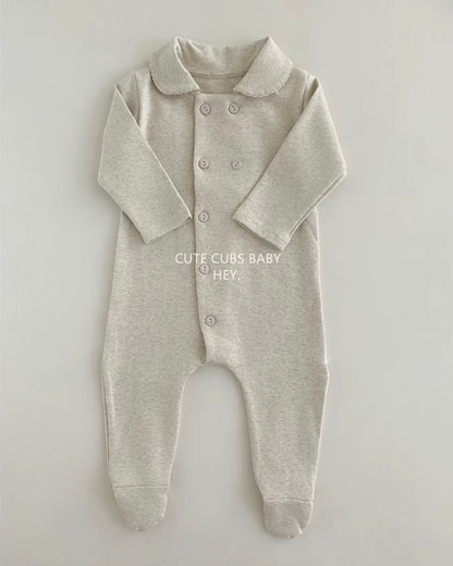 Soft Cotton Buttoned Long Sleeve Foot-covering Baby Jumpsuits