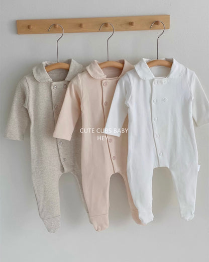 Soft Cotton Buttoned Long Sleeve Foot-covering Baby Jumpsuits