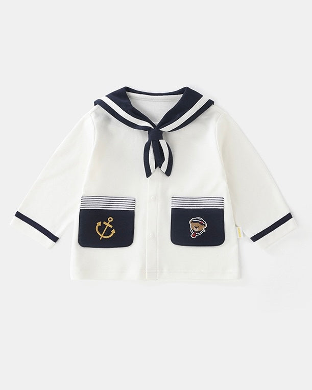 Navy Collar Pocket Design Long Sleeve Baby Jumpsuits/2pcs Set
