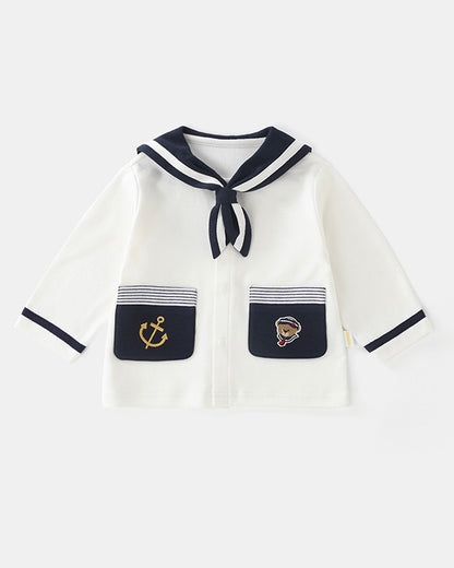 Navy Collar Pocket Design Long Sleeve Baby Jumpsuits/2pcs Set
