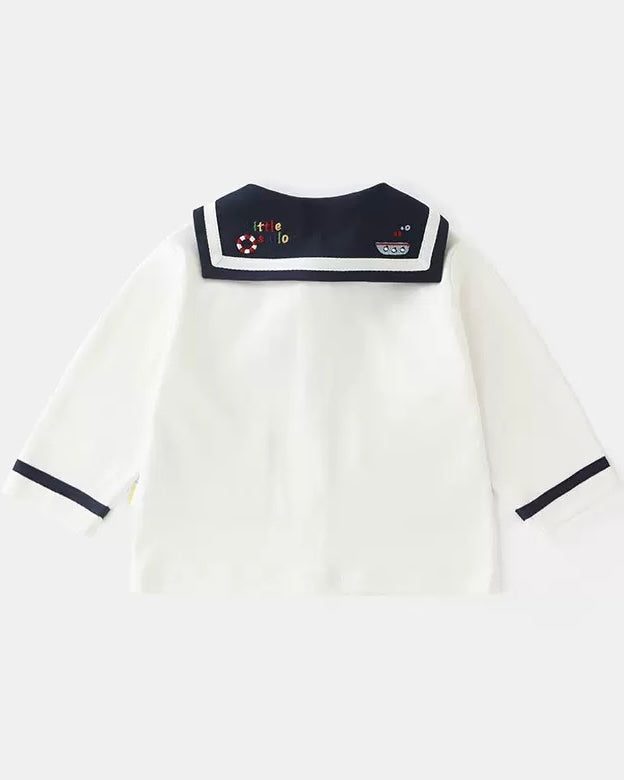 Navy Collar Pocket Design Long Sleeve Baby Jumpsuits/2pcs Set