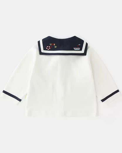 Navy Collar Pocket Design Long Sleeve Baby Jumpsuits/2pcs Set