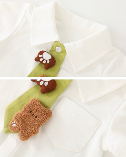 Bear Tie Decor Short Sleeve Baby Jumpsuits