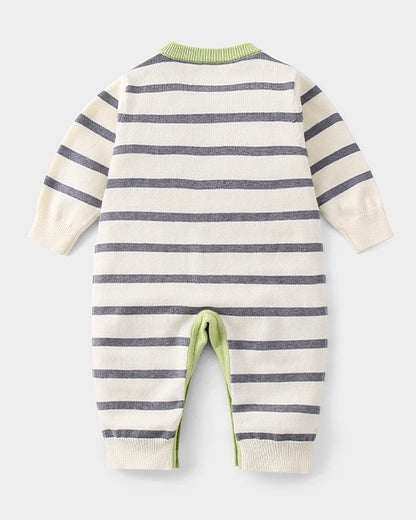 Bear Head Striped Long Sleeve Baby Jumpsuits Cardigan