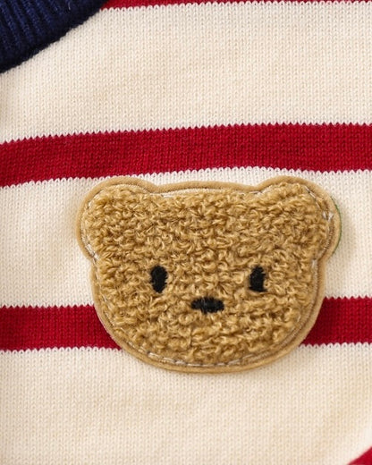 Bear Head Striped Long Sleeve Baby Jumpsuits Cardigan