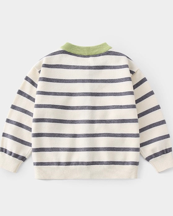 Bear Head Striped Long Sleeve Baby Jumpsuits Cardigan