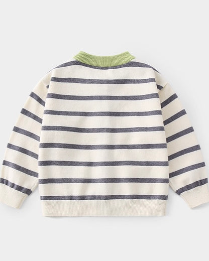 Bear Head Striped Long Sleeve Baby Jumpsuits Cardigan