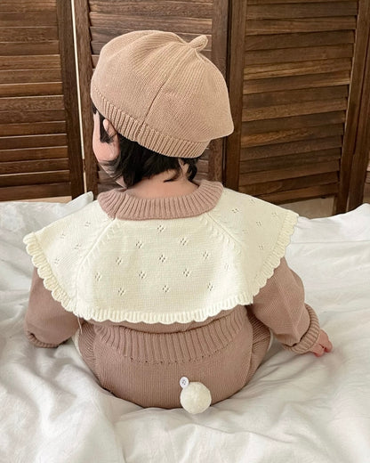 Lace Collar Knitted Baby Girl Sweater Short Pants 2pcs Set