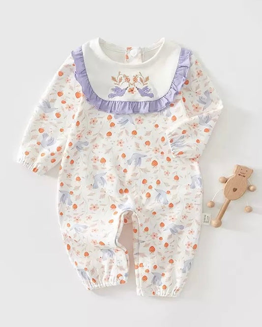 Bird Strawberry Pattern Cotton Baby Jumpsuits