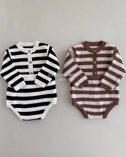Striped Knitted Baby Cardigan Short Pants 2pcs Set