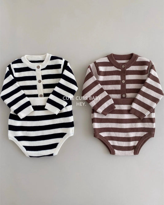 Striped Knitted Baby Cardigan Short Pants 2pcs Set