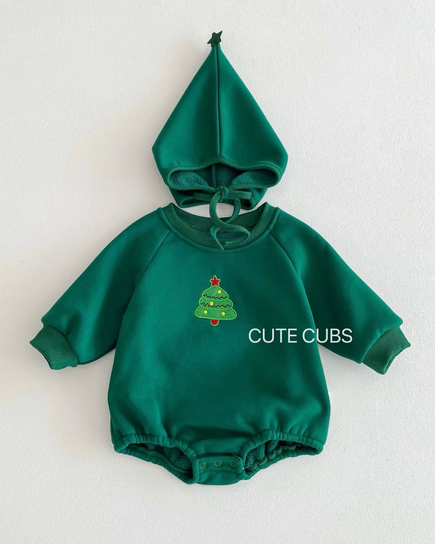 Christmas Solid Color Fleece Baby Romper with Hat