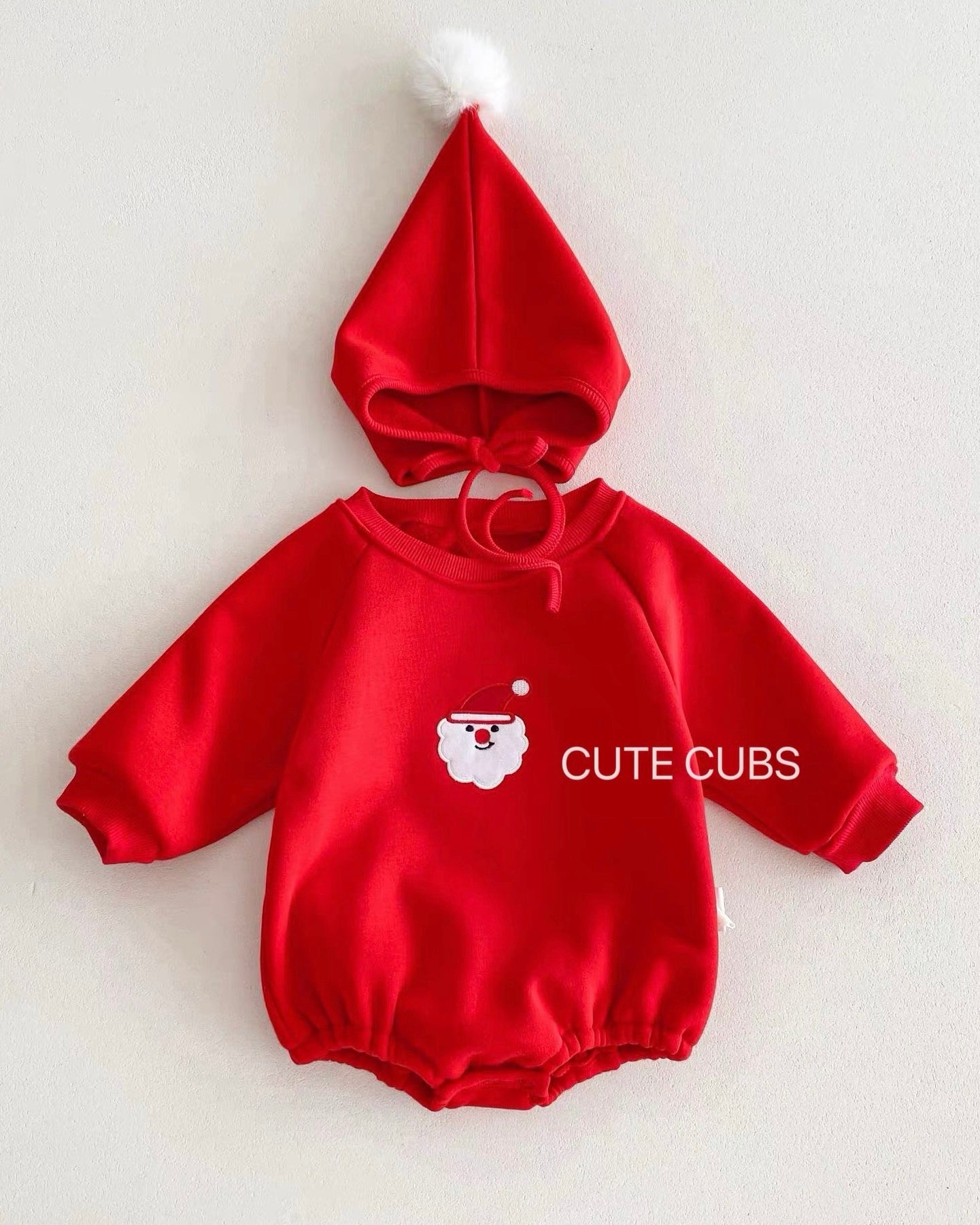 Christmas Solid Color Fleece Baby Romper with Hat