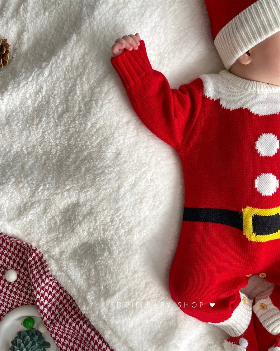Christmas Santa Knitted Baby Jumpsuits with Hat
