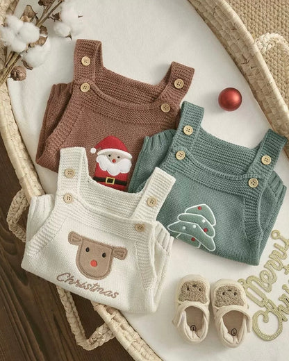 Christmas Pattern Knitted Baby Overalls