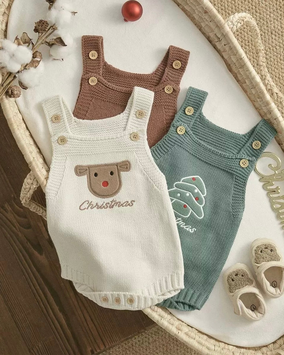 Christmas Pattern Knitted Baby Overalls