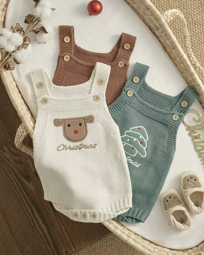 Christmas Pattern Knitted Baby Overalls