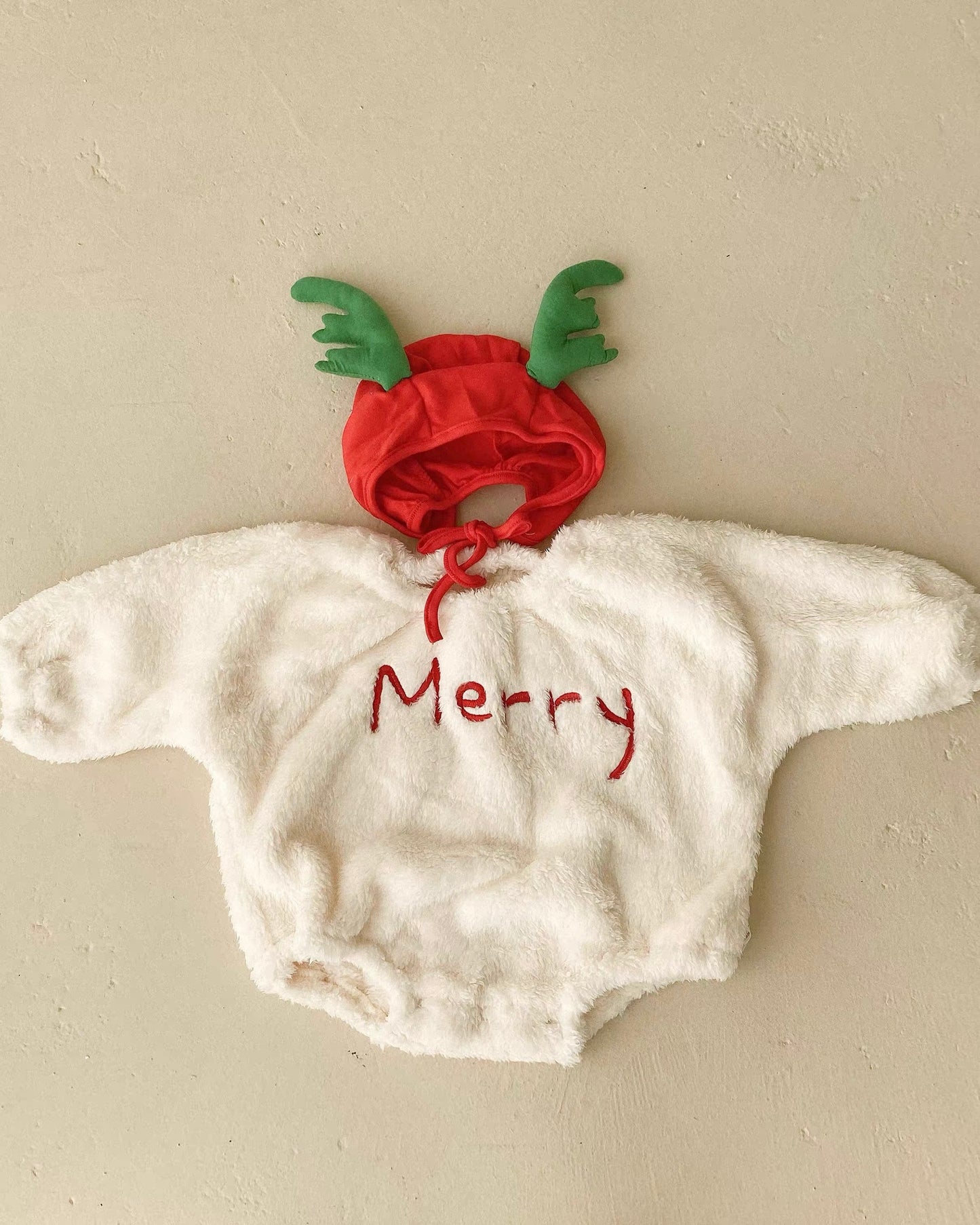 Merry Christmas Fleece Baby Romper with Hat