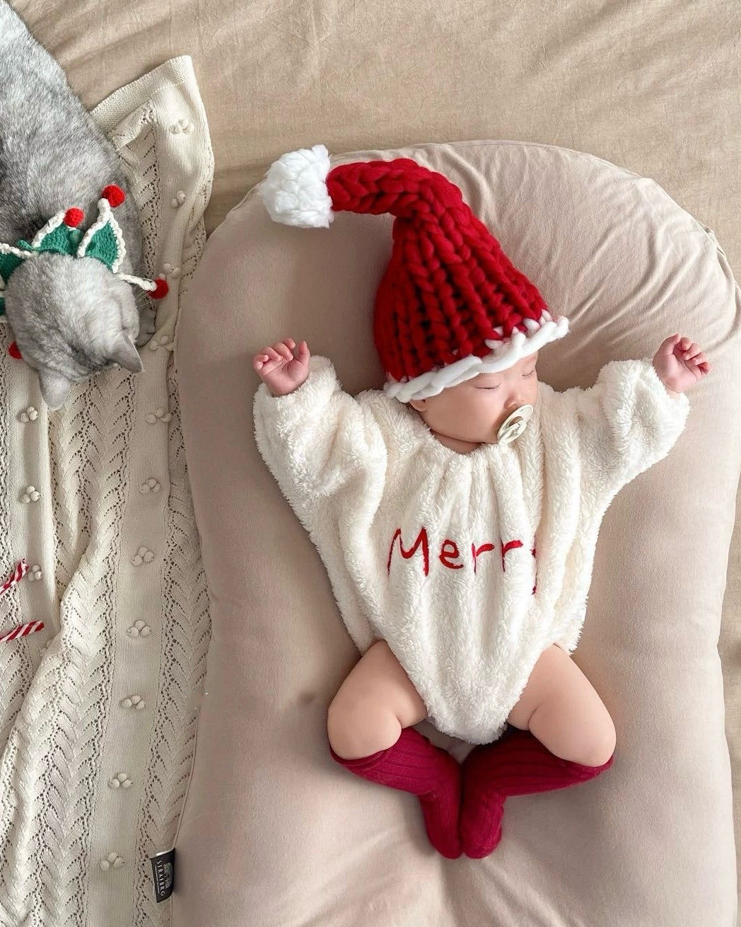 Merry Christmas Fleece Baby Romper with Hat