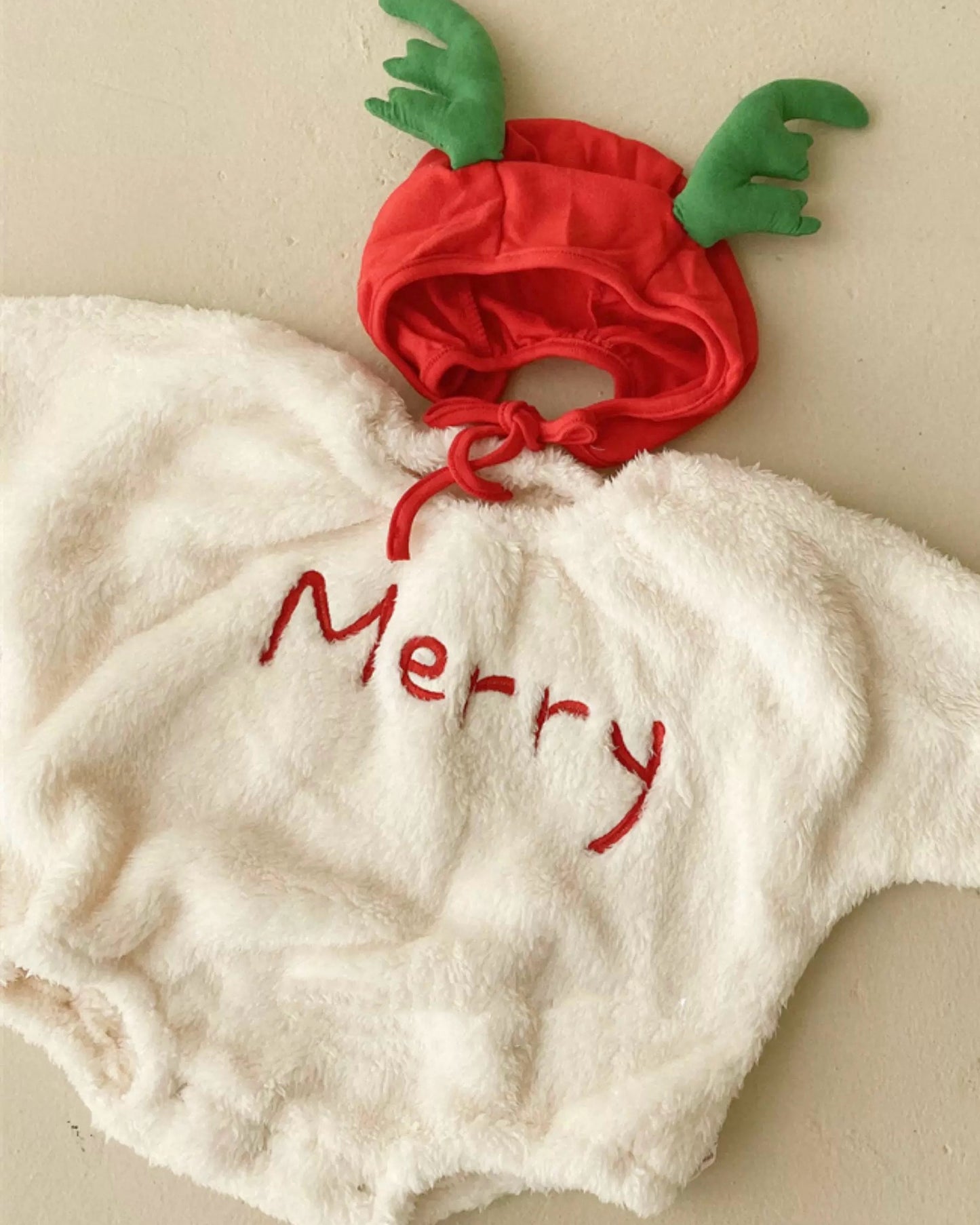 Merry Christmas Fleece Baby Romper with Hat