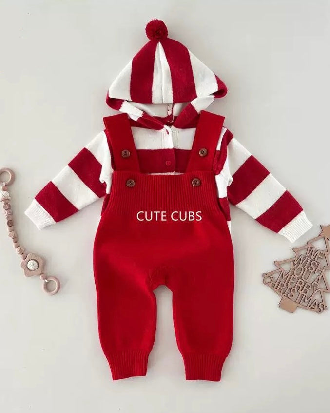 Casual Striped Knitted Baby Cardigan Jumpsuits Set
