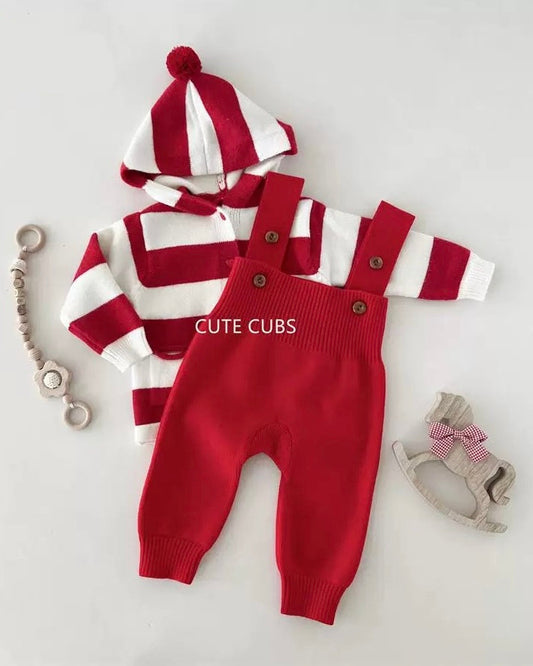 Casual Striped Knitted Baby Cardigan Jumpsuits Set