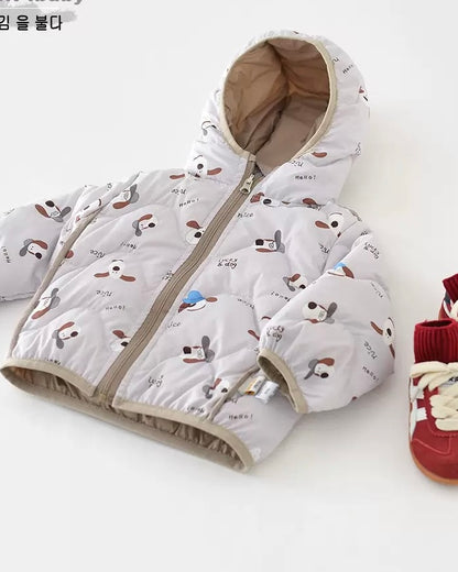 プリント柄の暖かいベビーフード付きパファージャケット