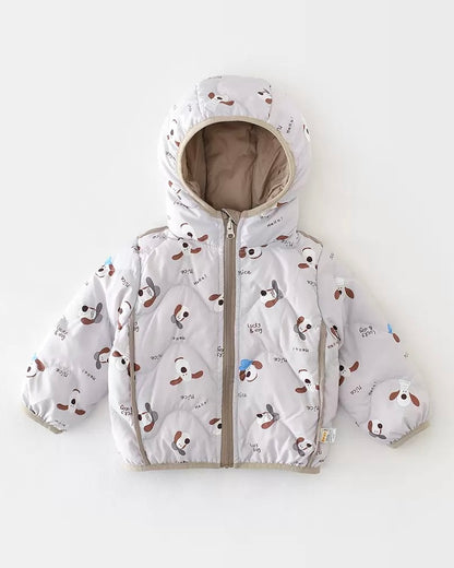 プリント柄の暖かいベビーフード付きパファージャケット