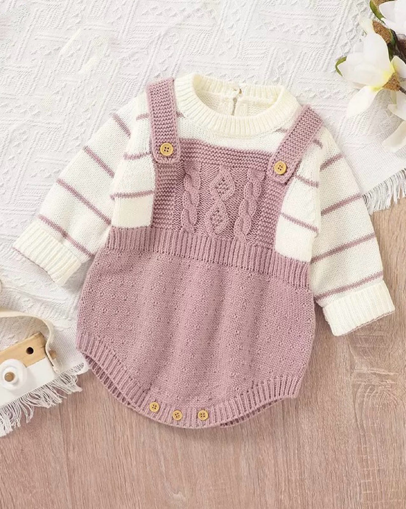 Fake Two Pieces Striped Knitted Baby Romper