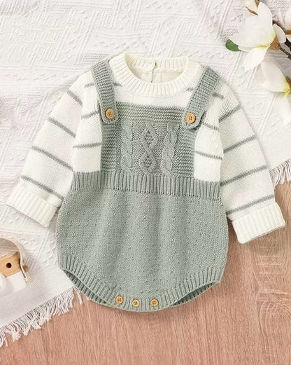 Fake Two Pieces Striped Knitted Baby Romper