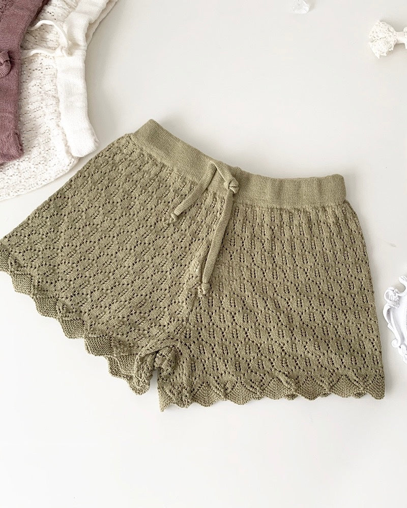 Lace-up Knitted Baby Girl Tank Top/Short Pants