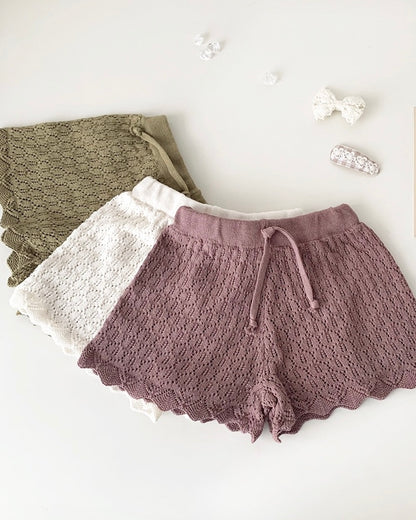 Lace-up Knitted Baby Girl Tank Top/Short Pants