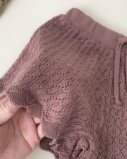 Lace-up Knitted Baby Girl Tank Top/Short Pants