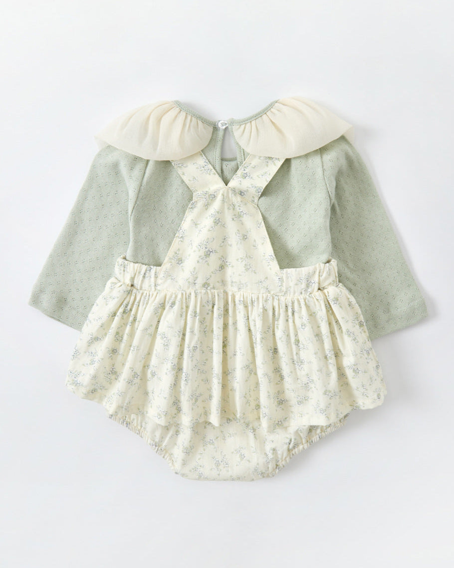 2pcs Baby Long Sleeve Shirt&Floral Romper Set