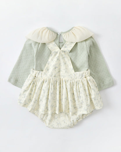 2pcs Baby Long Sleeve Shirt&Floral Romper Set