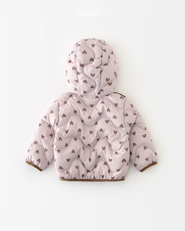 プリント柄の暖かいベビーフード付きパファージャケット