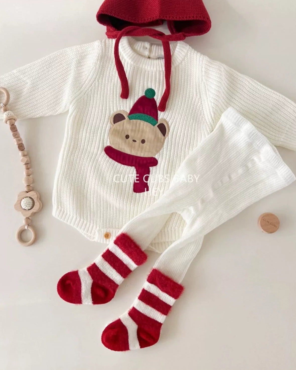 Christmas Bear Knitted Baby Romper Set