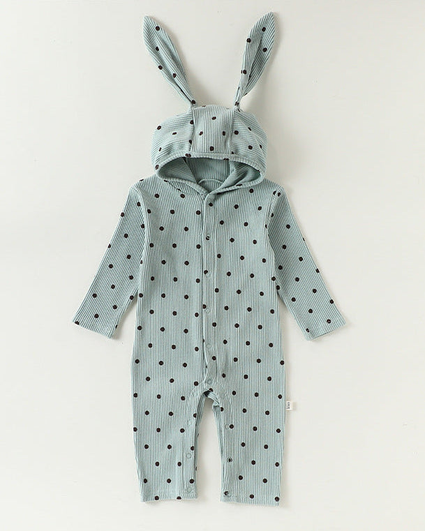 Cotton Polka Dot Ear Hooded Baby Jumpsuits